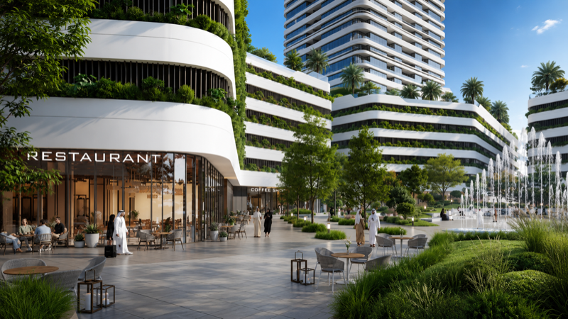 Exterior view of the six towers at Alef Beachfront, Al Mamzar, Sharjah