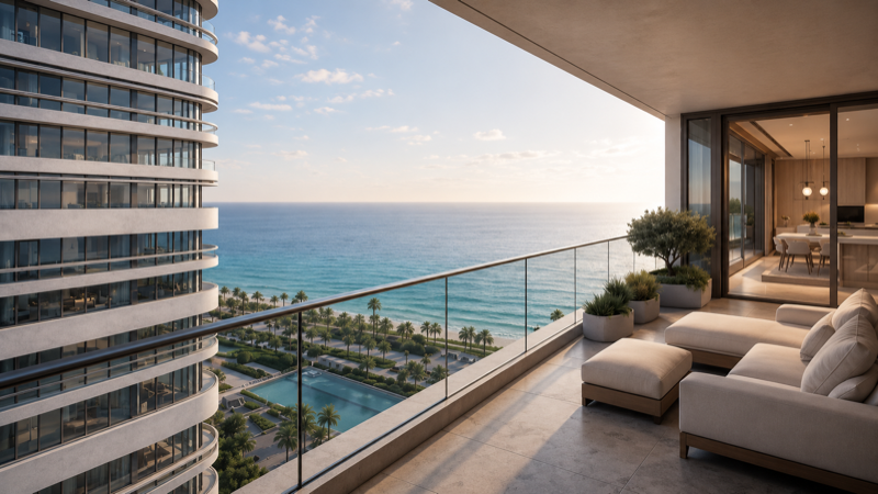 Resort pool deck on level 6 with cabanas and sea views
